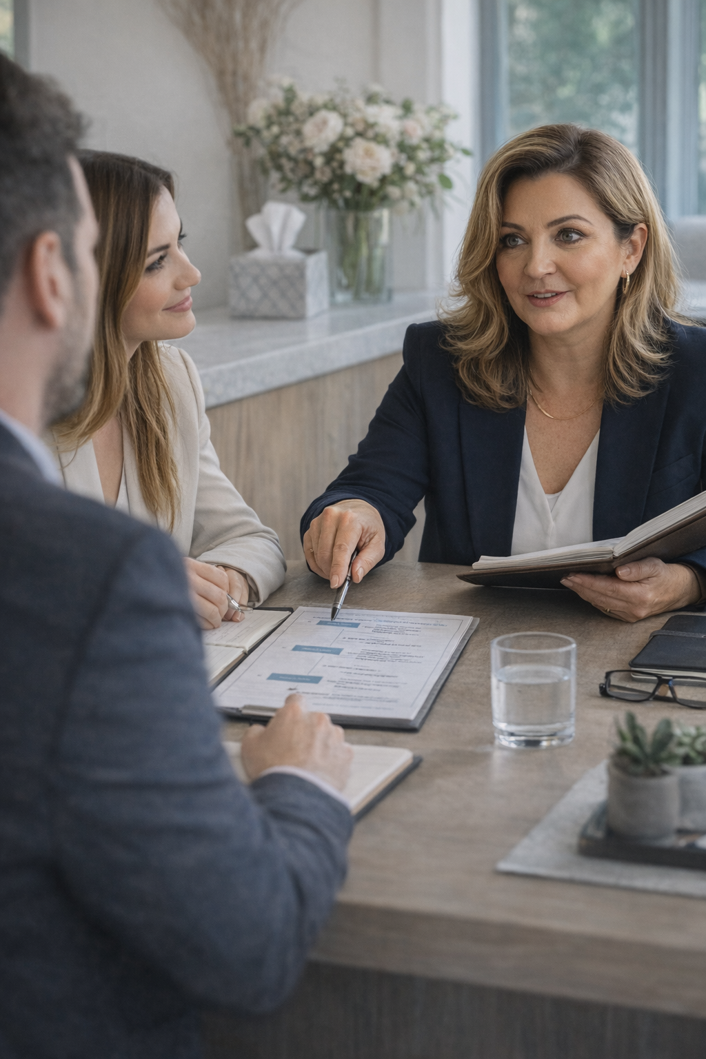 Family lawyer explaining legal options to clients during a family law consultation in South Australia